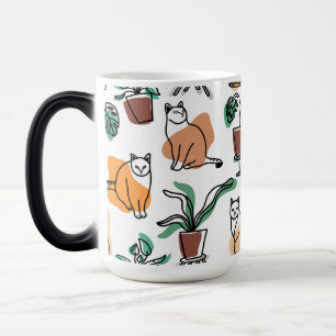 Taza Mágica Dibujo en línea de gatos y flores
