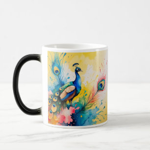 Taza Mágica diseño colorido de pavo real