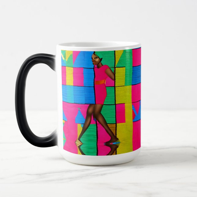 Taza Mágica Diseño de la dama negra rosa de Kente africano mul (Izquierda)