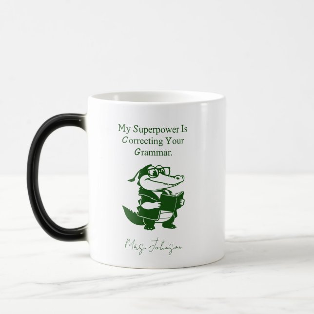 Taza Mágica Diseño de profesor de inglés divertido superpoder  (Izquierda)
