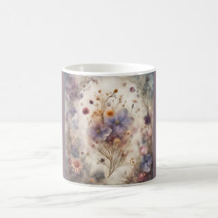 Taza Mágica Diseño floral caprichoso lila azul blanco morado