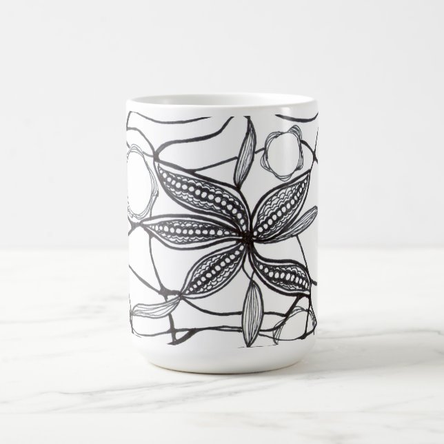 Taza Mágica Diseño hecho a mano de líneas y flores (Centro)