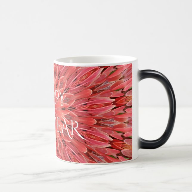 Taza Mágica Diseño Kaleidoscope Flor roja Feliz Año Nuevo text (Derecha)