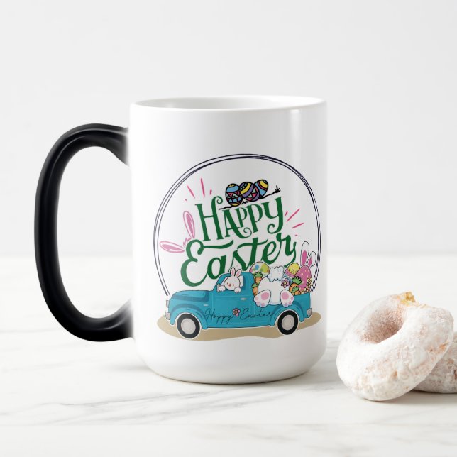 Taza Mágica Divertido conejo feliz día de Pascua (Con donut)