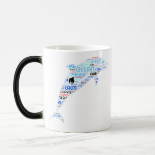 Taza Mágica Dolphin-Vacation en el Beach Word Art