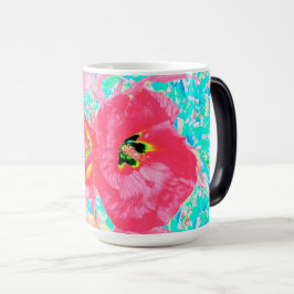 Taza Mágica Dos rosados ciruelas de coral rojo loco hibiscus e