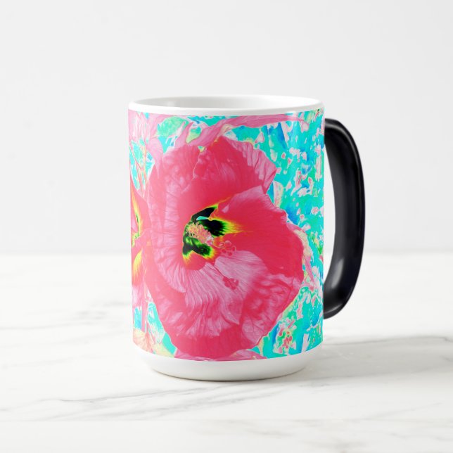 Taza Mágica Dos rosados ciruelas de coral rojo loco hibiscus e (Anverso derecho)