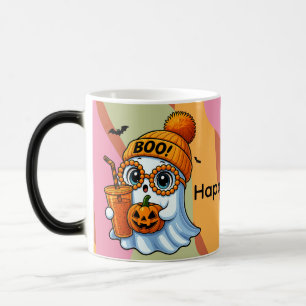 Taza Mágica Dulce Fantasma de Halloween Otoño Rosa Naranja