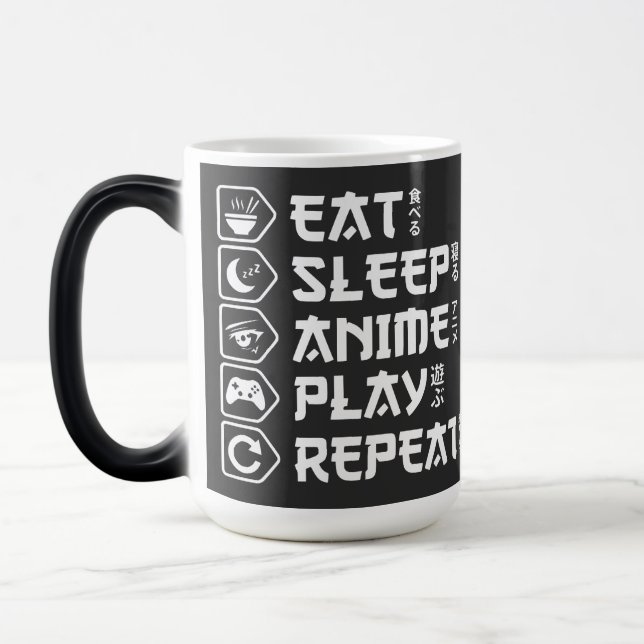 Taza Mágica Eat Sleep Anime Play Repeat Otaku Anime Lifestyle (Izquierda)