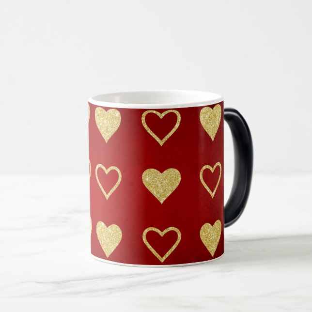Taza Mágica El día de San Valentín Red Luxury Golden Hearts (Anverso derecho)