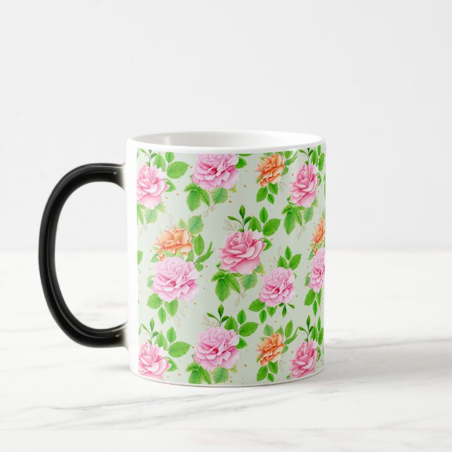 Taza Mágica Elegant Floral Roses Green Leaves Pattern-23675 (Izquierda)