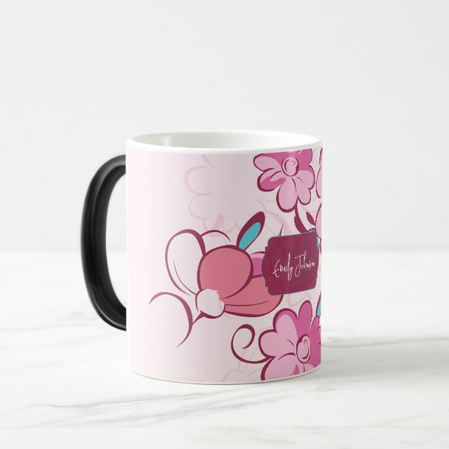 Taza Mágica Elegant Floral Script Custom Name (Anverso izquierdo)