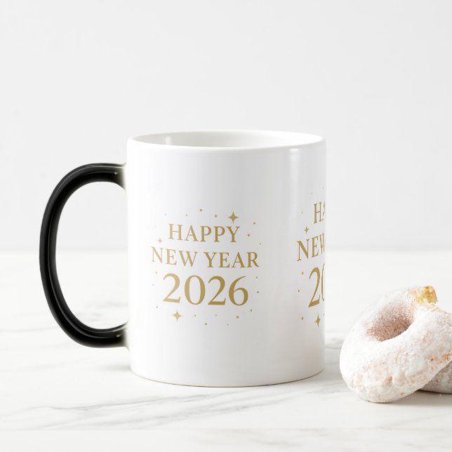 Taza Mágica Elegant Happy New Year 2026 Coffee Mug (Con donut)