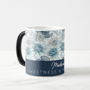 Taza Mágica Elegant Monogram Blue Water Lily and Lotus