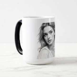 Taza Mágica Elegante barbilla de retrato blanco y negro