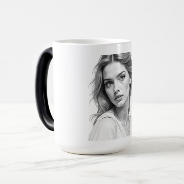 Taza Mágica Elegante barbilla de retrato blanco y negro (Anverso izquierdo)