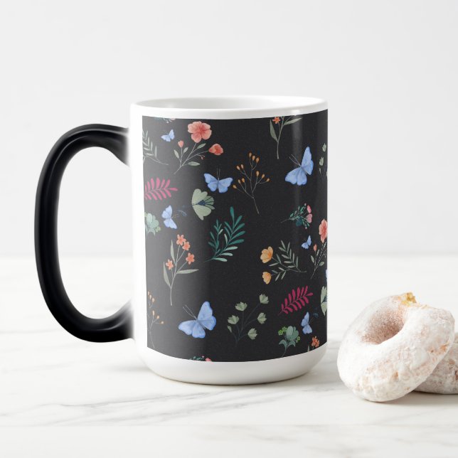 Taza Mágica Elegante Café Jardín Botánico Floral y Mariposa (Con donut)