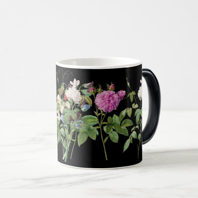 Taza Mágica Elegante diseño botánico floral rosa y blanco (Anverso derecho)