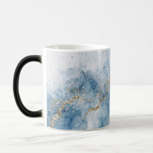 Taza Mágica Elegante Flujo Abstracto de Brillo Azul Dorado