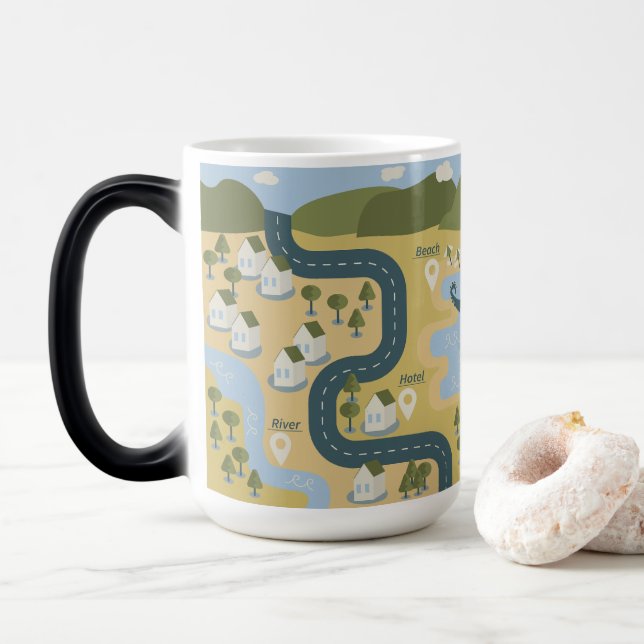 Taza Mágica Elegante mapa de viajes de vacaciones de personali (Con donut)