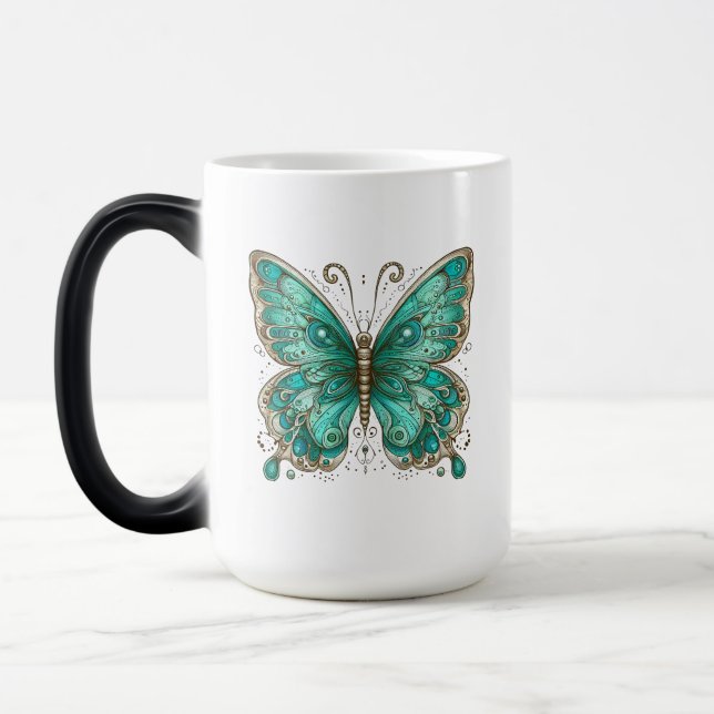 Taza Mágica Elegante mariposa turquesa grande Morphing (Izquierda)