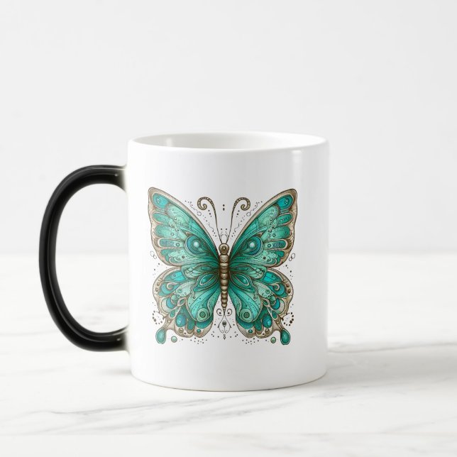 Taza Mágica Elegante mariposa turquesa Morphing (Izquierda)