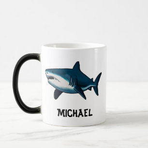 Taza Mágica Elegante pez de tiburón azul y blanco Personalizad