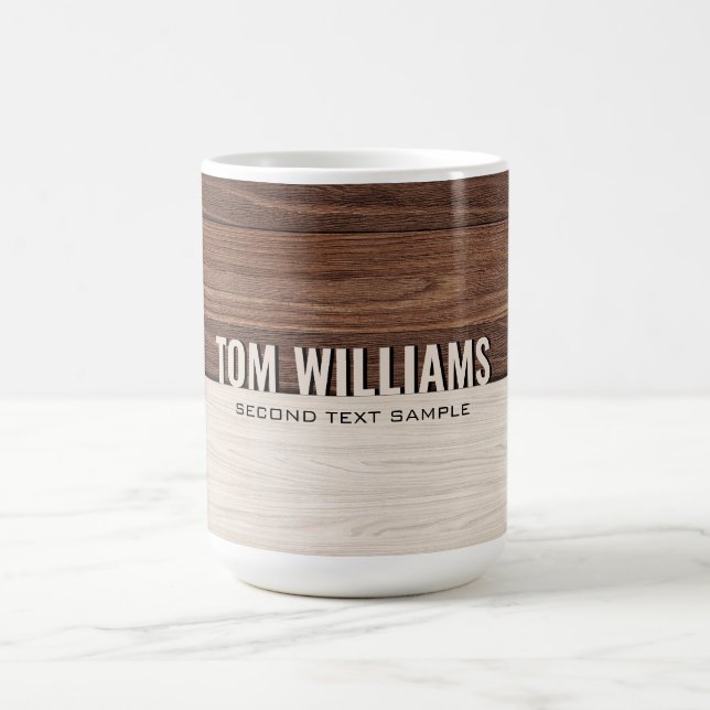 Taza Mágica Elegante textura de madera marrón Monograma de est (Centro)