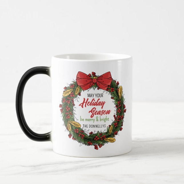 Taza Mágica Elegantes Navidades Wreath Personalizan Mug (Izquierda)