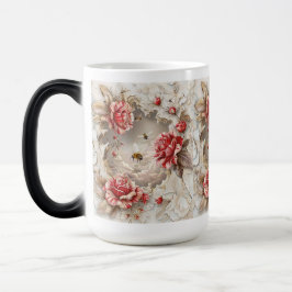 Taza Mágica Elegantes Rosas 3D, abejas y belleza botánica