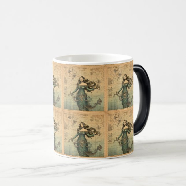 Taza Mágica Encantadora sirena en mapa de antigüedades (Anverso derecho)