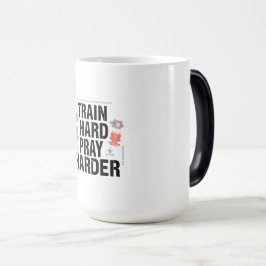 Taza Mágica Entrena Duro Reza Más – Motivación Cristiana de Fi