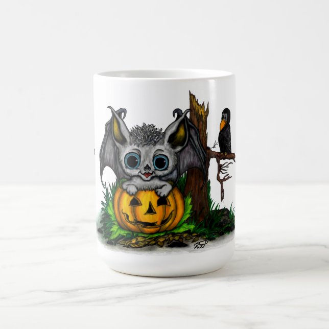 Taza Mágica Esperando Halloween , Cute Bat y Raven (Centro)