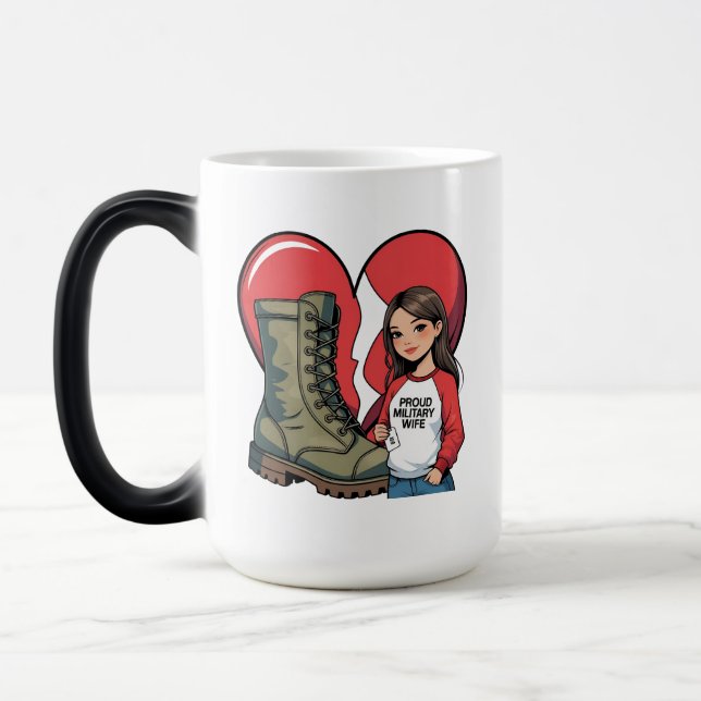 Taza Mágica Esposa militar orgullosa - Corazón de "Esposa de B (Izquierda)