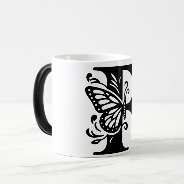 Taza Mágica F Alphabet black butterfly (Anverso izquierdo)