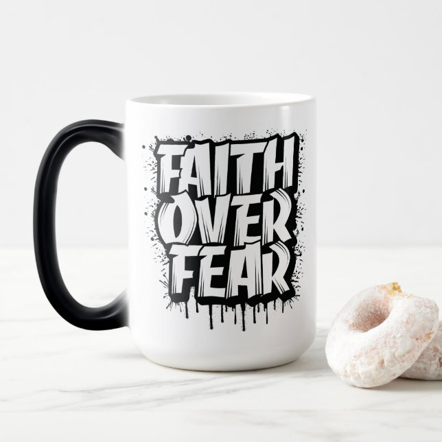 Taza Mágica Faith Over Fear Coffee Mug Personalizar Inspirador (Con donut)