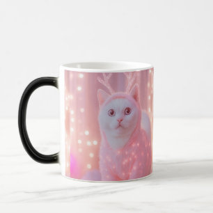 Taza Mágica Fantasia Invernal Gatito Reno Brillante Lindo     