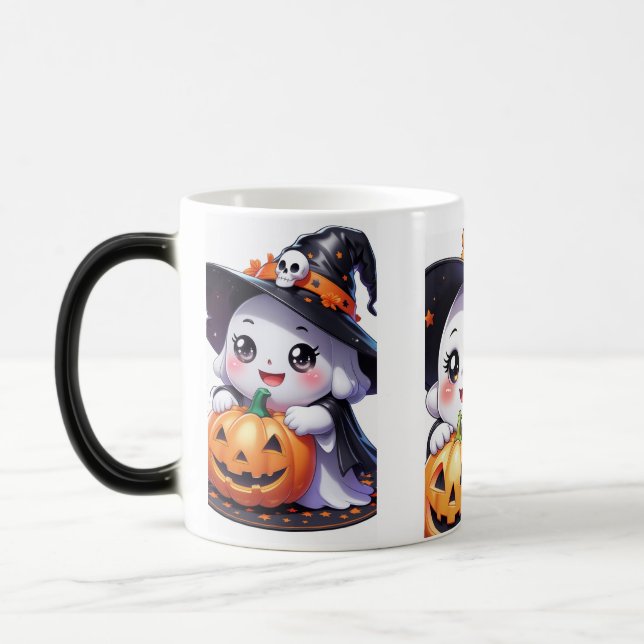 Taza Mágica Fantasma de Halloween con calabaza (Izquierda)