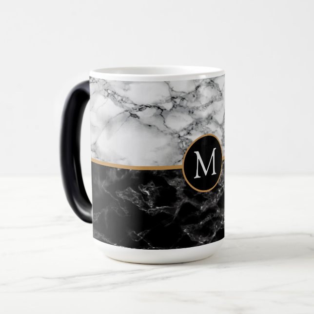 Taza Mágica Faux Black White Marble Coffee Mug Personalizado C (Anverso izquierdo)