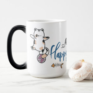 Taza Mágica Feliz Año Nuevo Entre Gatitos Equilibrados En Un H