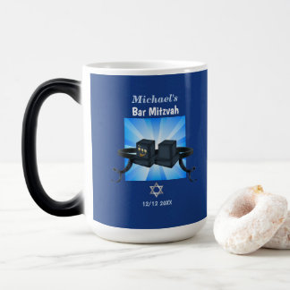 Taza Mágica Feliz Bar Mitzvah 20XX Tefillin Azul Personalizado