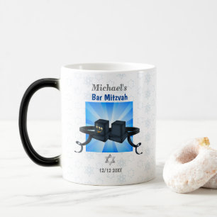 Taza Mágica Feliz Bar Mitzvah 20XX Tefillin Azul Personalizado