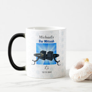 Taza Mágica Feliz Bar Mitzvah 20XX Tefillin Azul Personalizado