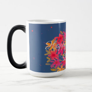 Taza Mágica Feliz Cumpleaños Flores De Acuarela En Azul