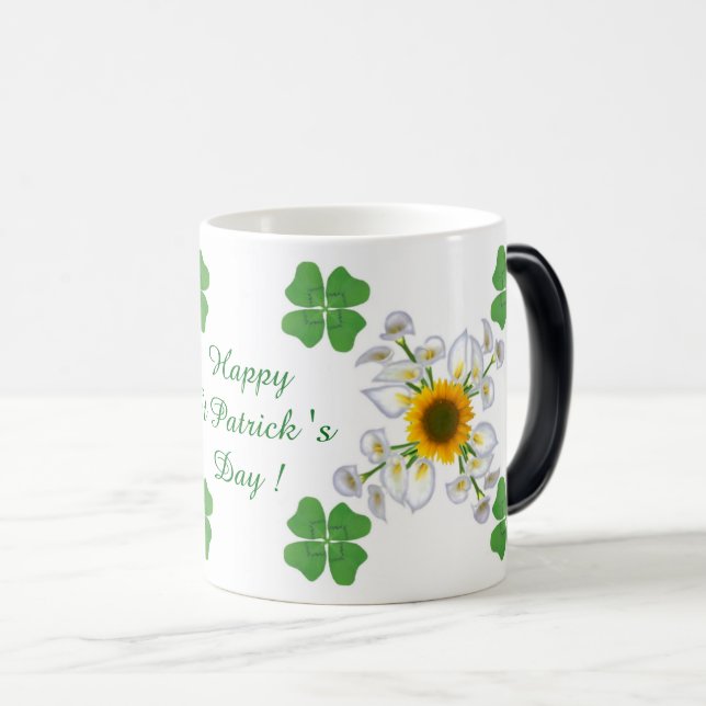 Taza Mágica ¡Feliz Día de San Patricio! Clover con Calla (Anverso derecho)
