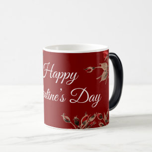 Taza Mágica Feliz día de San Valentín floral elegante en rojo