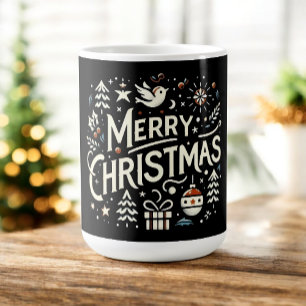 Taza Mágica Feliz Navidad Tipografía Gráfica Blanca