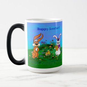 Taza Mágica ¡Feliz Pascua! Conejo con conejo y pollo