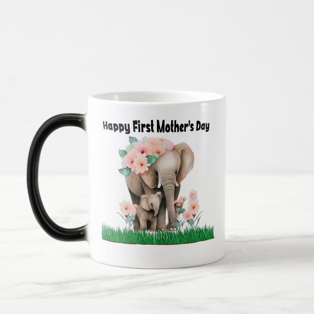 Taza Mágica feliz primer día de madre lindo elefante (Izquierda)