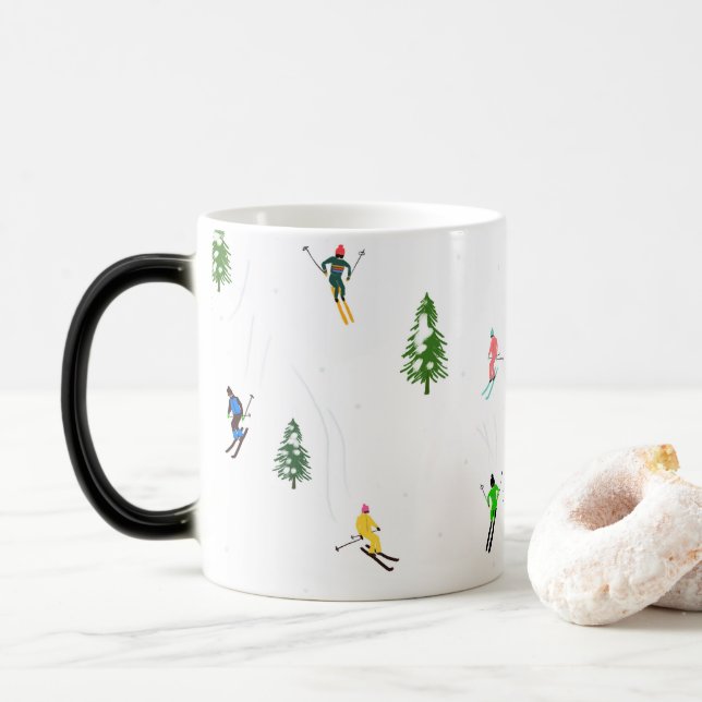 Taza Mágica Fiesta de Ilustracion de esquí alpino Freeride (Con donut)